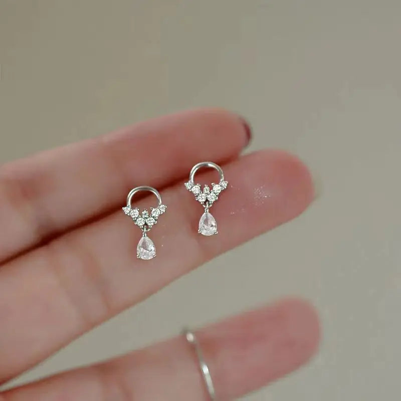 Korean Cute Ear Piercing Water Drop Earrings for Women Crystal Short Tassel Hypoallergenic Female Earrings Party Jewelry Brincos