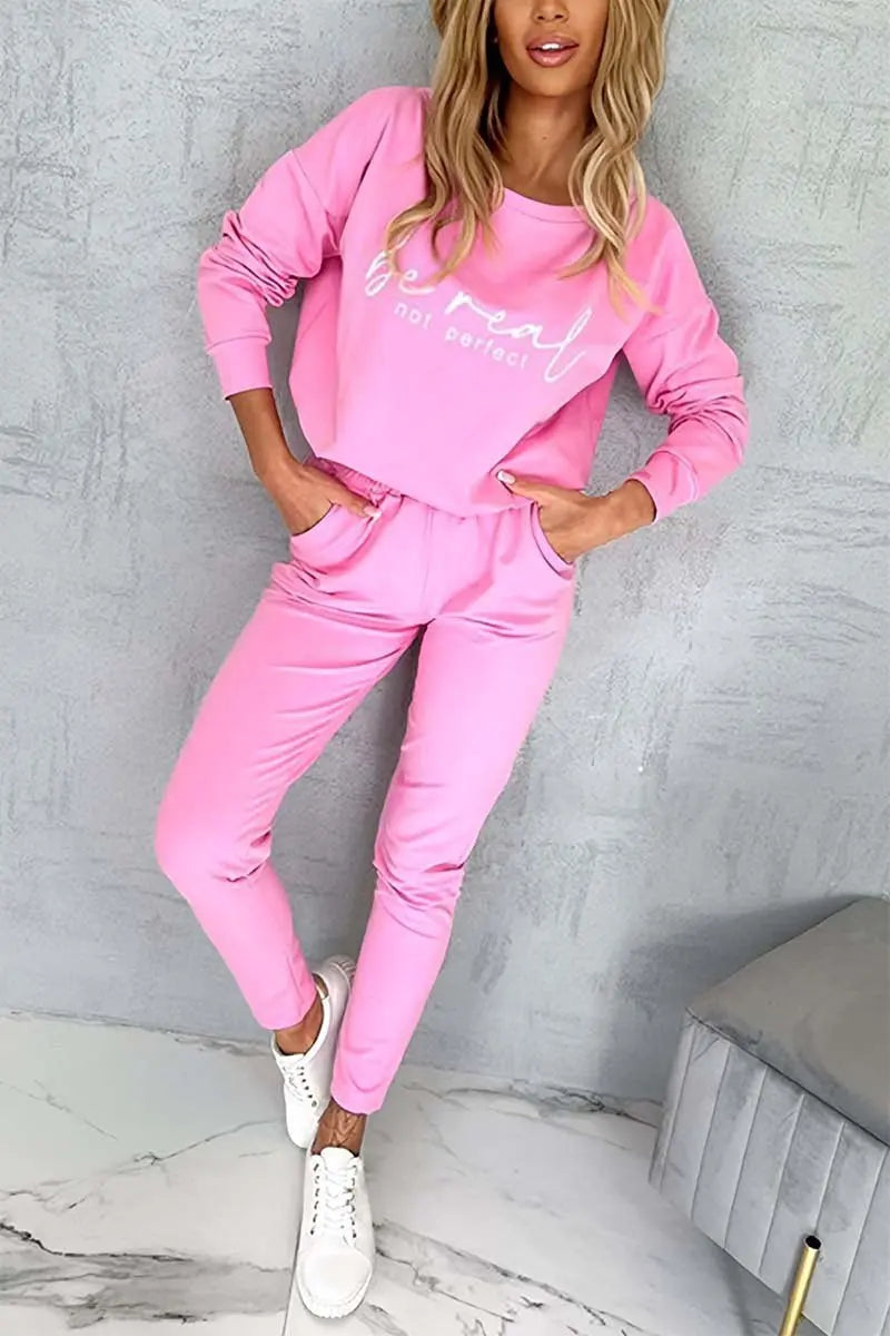 New Letter Printed Women's Two-piece Set Casual Sports Suit Autumn Long-sleeved T-shirt Top + Small Leg Trousers 2-piece Sets.