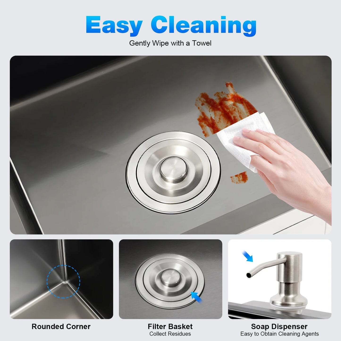 Doppelschüssel-Küchenspüle aus Edelstahl 304, nanobeschichtetes modernes Spülbecken mit Seifenspender und Abflussset, 3 Befestigungsmöglichkeiten