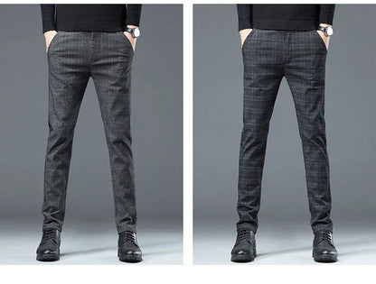 Spring Autumn Korea Plaid Pants Men Fashion Comfortable Elastic Casual Business Trousers Male Formal  Suit Pant.