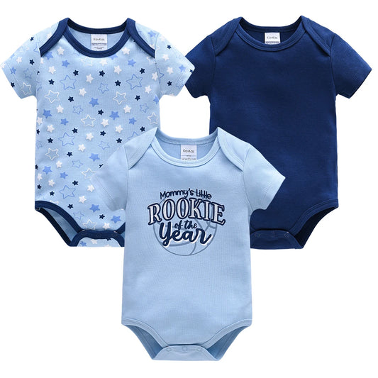 Kavkas 3-teiliges Baby-Body für 0–12 Monate, kurzärmelig, Sommer-Baumwollkleidung, cooles Print-Design, Säuglingskostüm.
