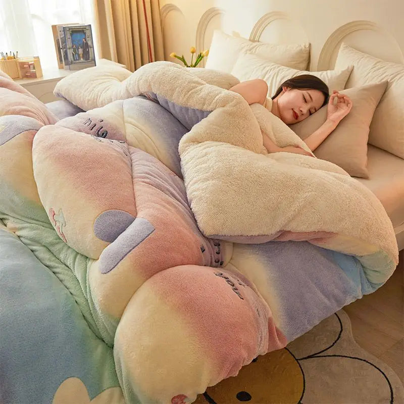 New winter quilt lamb wool autumn spring thickened super warm fiber  - et constant temperature milk cashmere bedding comforter.