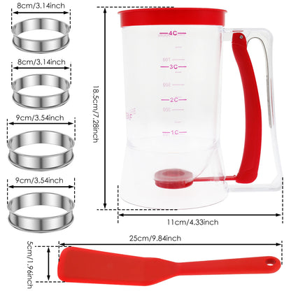 Batter Separator Easy to Use 900ml Pancake Batter Dispenser Reusable Batter Dispenser Set with Mousse Rings Spatula.