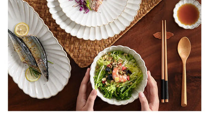 Nordic Household White Bowls Dinner Plates Ceramic White Glaze Tableware Set Western Steak Dish Salad Bowl Vegetable Fish Plate.