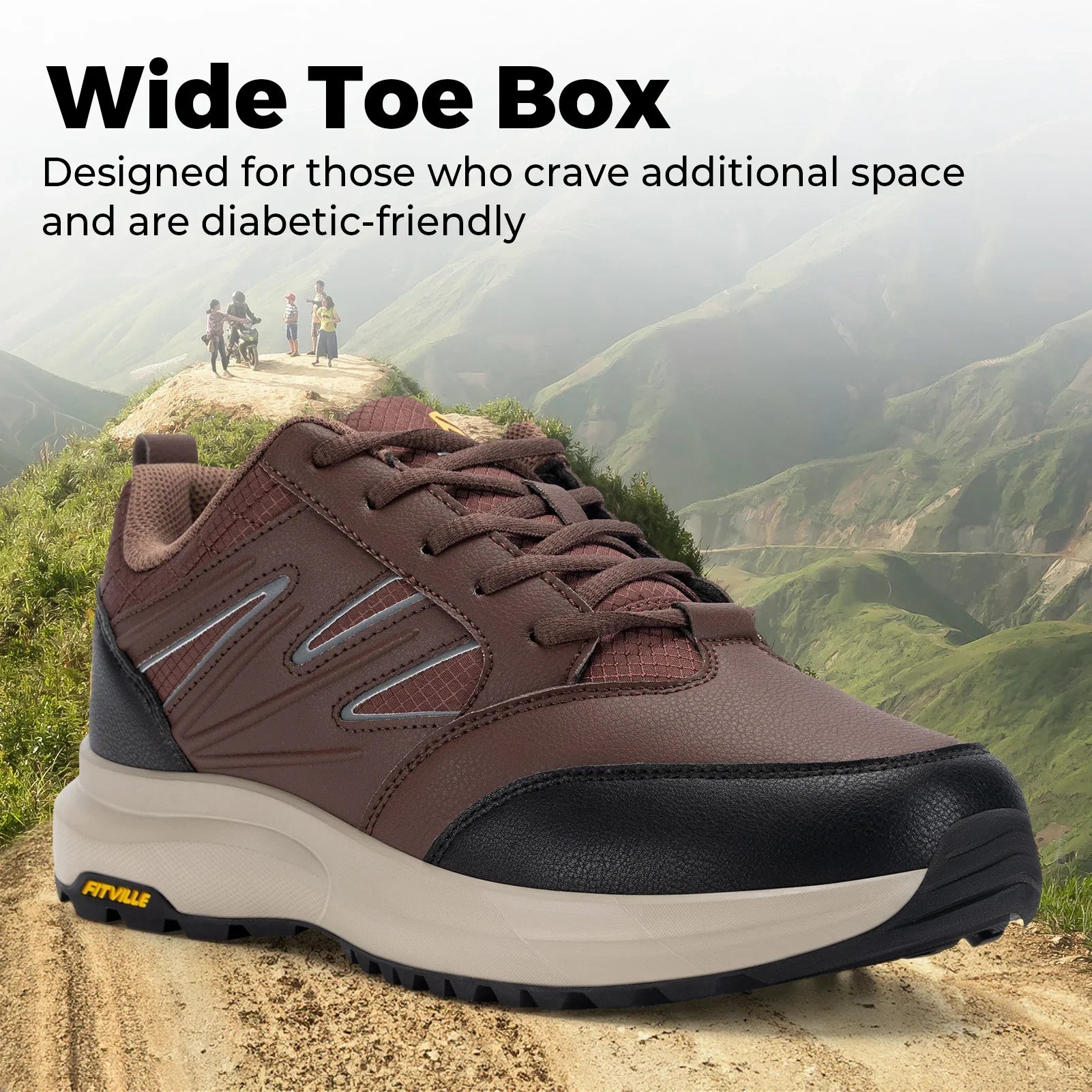 FitVille Men'S Widened Hiking Waterproof Outdoor Work Hiking Shoes With Arch Support To Relieve Heel Pain Lightweight Non-Slip.