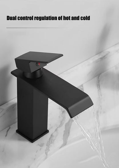 Black waterfall hot and cold faucet wash basin countertop basin bathroom cabinet splash proof basin faucet kitchen