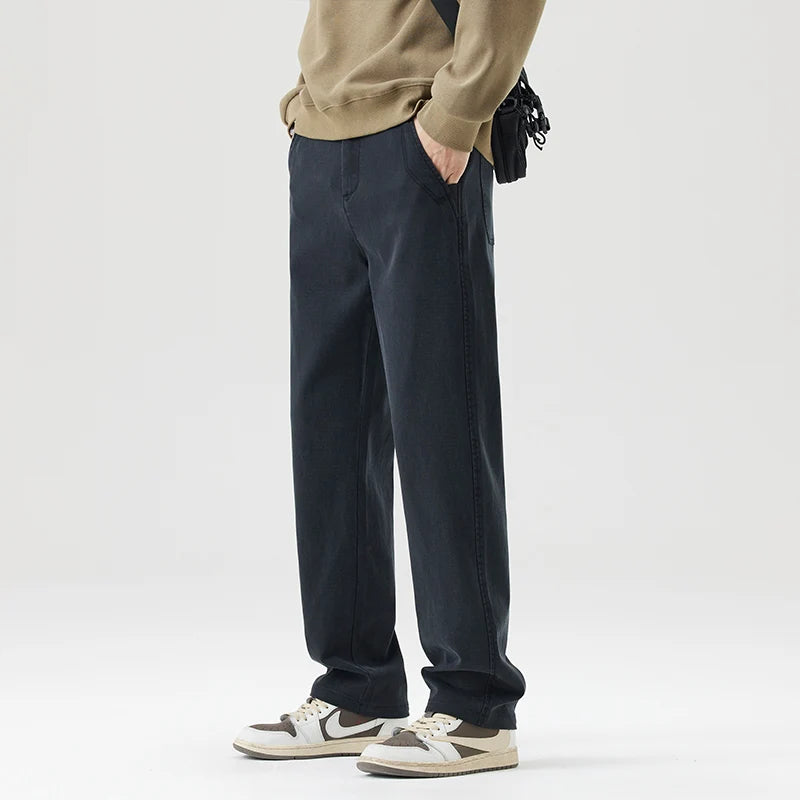 Men's Loose Straight Lyocell Wide Leg Trousers 2025 Autumn Winter Drape Comfortable Versatile Casual Pants Plus Size 5XL.