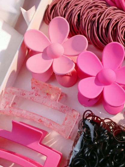 Fashionable Pink Hair Accessories Set for Women, Seamless Ponytail Holders Variety Hair Scrunchies For Women Lady 2024.