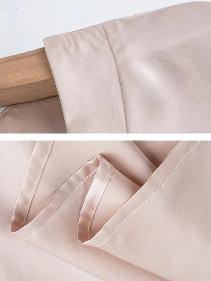 Women 100% Pure Mulberry Silk Charmeuse Silk V Neck Pajama Set Casual Loose Sleepwear Nightwear L XL SQ001.