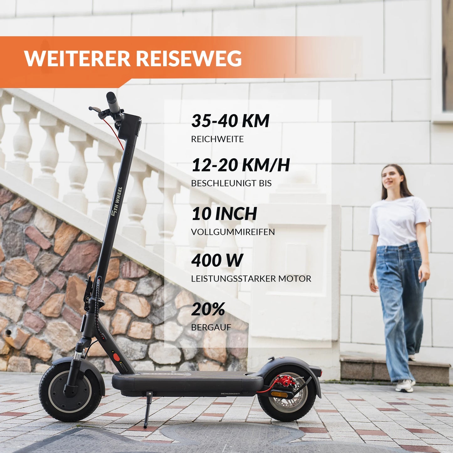 5TH WHEEL ES14 ABE Adult E-Scooter 400W Motor 48V 7.5AH Battery City Electric Scooter 10" Solid Tires Foldable Electric Scooter.