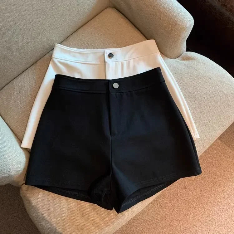 High-waisted Slimming A- line Tight Black Shorts For Women 2024 Spring Korean Style Elastic Hot Pants High Elasticity.