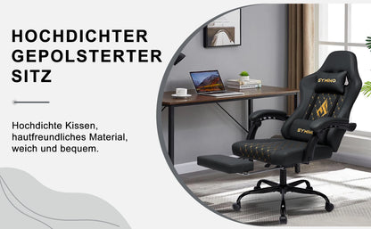Symino Gaming-Stuhl im Rennstil, Bürostuhl mit Fußstütze und verstellbaren Armlehnen, 200 kg Tragfähigkeit