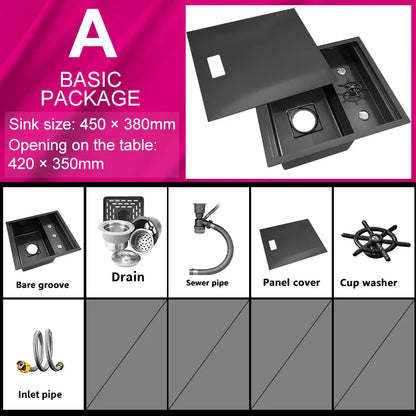 Hidden Cup Washer Bar Tank Stainless Steel Kitchen Sink Multifunctional Wash Basin Mini Small Single Slot With Cover Plate