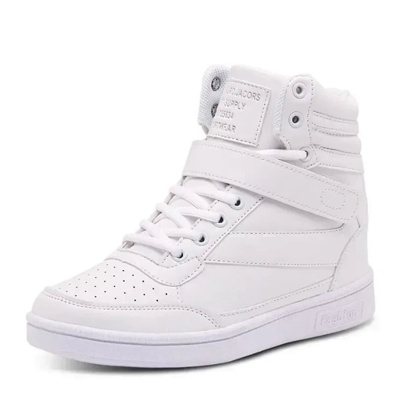 Designer Woman Breathable High Top Black White Boots Women Casual Sport Shoes Platform Hidden Increasing Sneakers Leather Shoe