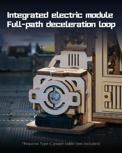 ROBOTIME Rokr Electric Marble Run with Light 3D Puzzle Toys Marble Spaceport Gifts for Kids Children Connect With Night City.