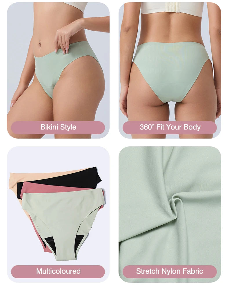 Seamless Menstrual Period Panties 4- Layer Leakproof Protection Women Period Panties Heavy Absorbency Breathable Reusable.