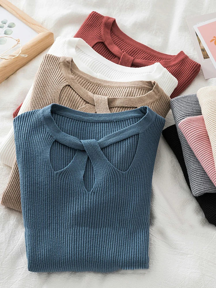 2025 Fashion Hollow Out Women Sweaters Autumn Winter Tops Slim Women Pullover Knitted Sweater Basic Solid Jumper Soft Warm Pull.