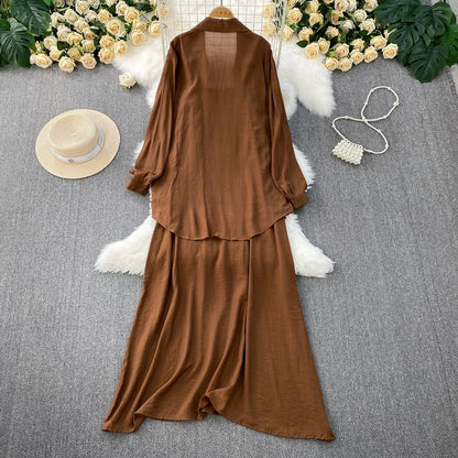 Muslim Women Shirt Dress Two Piece Set Solid Modest Suits Ramadan Musulman Ensemble Morocco Dubai Abayas Islam Outfits Jalabiya.