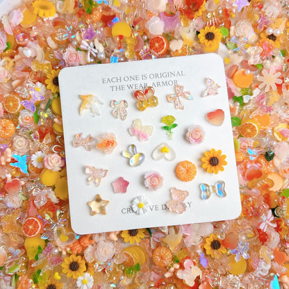 60PCS Creative Fudge Heart Dragonfly Orange Resin Nail Charms Transparent Star Butterfly Flower Mixed Nail Art Decorations DIY.