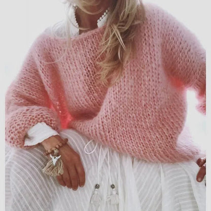 Frauen Pullover Gestrickte Lose Feste Pullover Regelmäßige Volle Hülse Dicke Splice Jumper Rundhals Casual Top 2023 Herbst Winter.