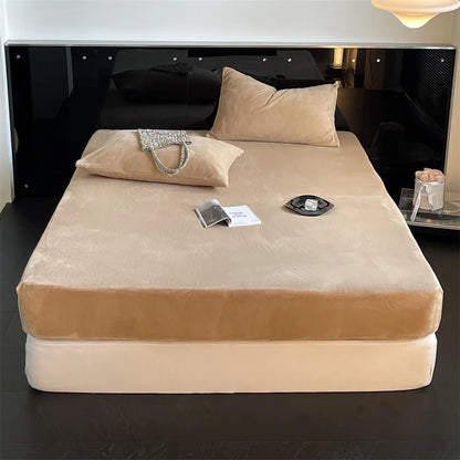 Soft Flannel Fitted Sheet for Winter, Fleece Mattress Protector, Cover with Elastic Band, Bed Linen, Solid Grey, 180x200cm, 1Pc