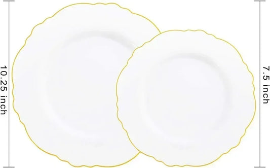 50/20pcs Gold Plastic Party Plates Dinner Plates Salad/Dessert and Combo Heavy Plastic Duty Plates for Wedding Parties.