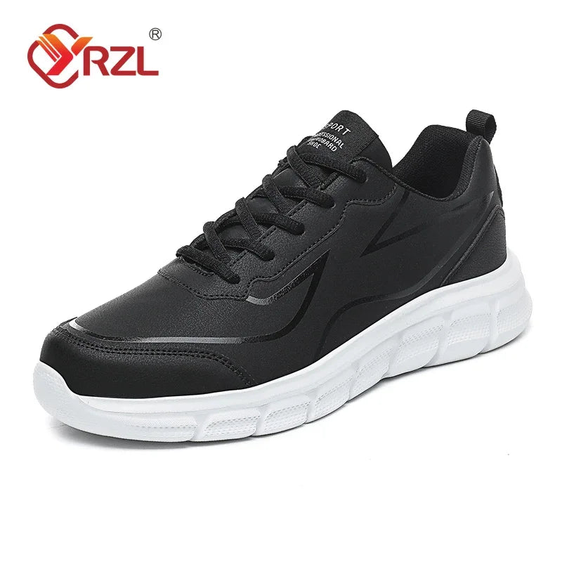 YRZL Black Running Shoes Leather Waterproof Athletic Sneakers Men Wear-resistant Men Walking Sport Shoes Comfortable Men Shoes.