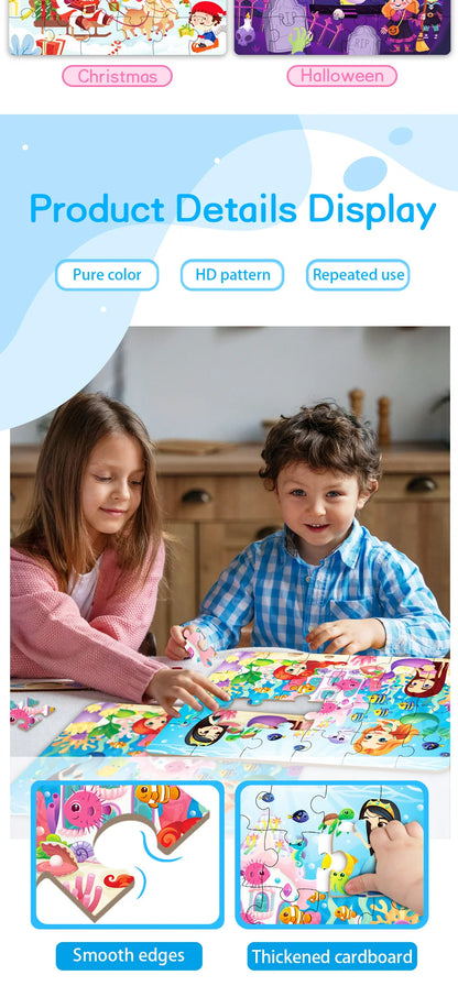 Kids Cartoon Animal Jigsaw Puzzles Montessori Educational Toys Parent-Child Theme Game Paper Educational Gift for Children.