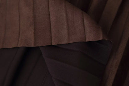 European and American style autumn new fashion trend casual simple women's matching belt suede effect pleated midi skirt.