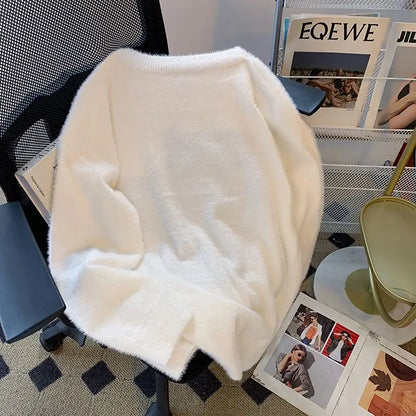 Vintage Preppy Kawaii Cartoon Jacquard Pullover Süße Harajuku Lose Grunge Pullover Y2k Ästhetische Frauen Weiße Gestrickte Pullover.