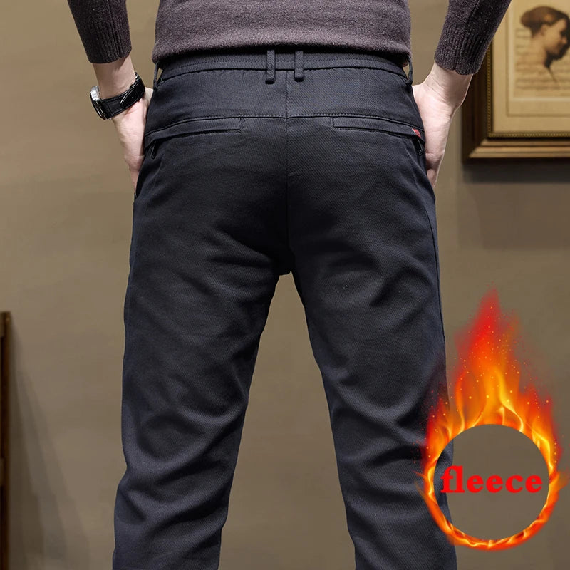 Warm Fleece Pants Winter Man Cowboy Man Thermal Fleece Lined Korean Fashion Slim Thicken Plush Wool Boot Cut Jeans Men