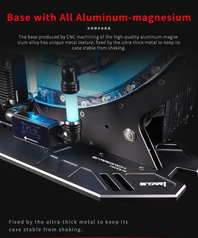 Barrowch STAR1 Series Circular Water Cooling Case, Limited Edition Gamer DIY House,PC Computer Open Chassis FBCES-PA.