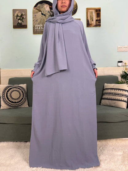 Muslim Abaya Ramadan 2025 For Women Pure Cotton Loose Prayer Femme Robe Elastic Cuffs African Dress With Connected Hijabs Scarf