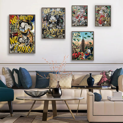 MINISO Disney Marvel Donald Duck Home Living Room Bedroom Art Poster Street Graffiti Children's Room Wall Mural Canvas HD Prints.
