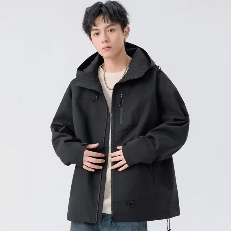 Outdoor Windbreaker Hooded Jacket Men Softshell Zip Up Windproof Waterproof Mountain Skiing Hiking Camping Jacket Autumn Coats.