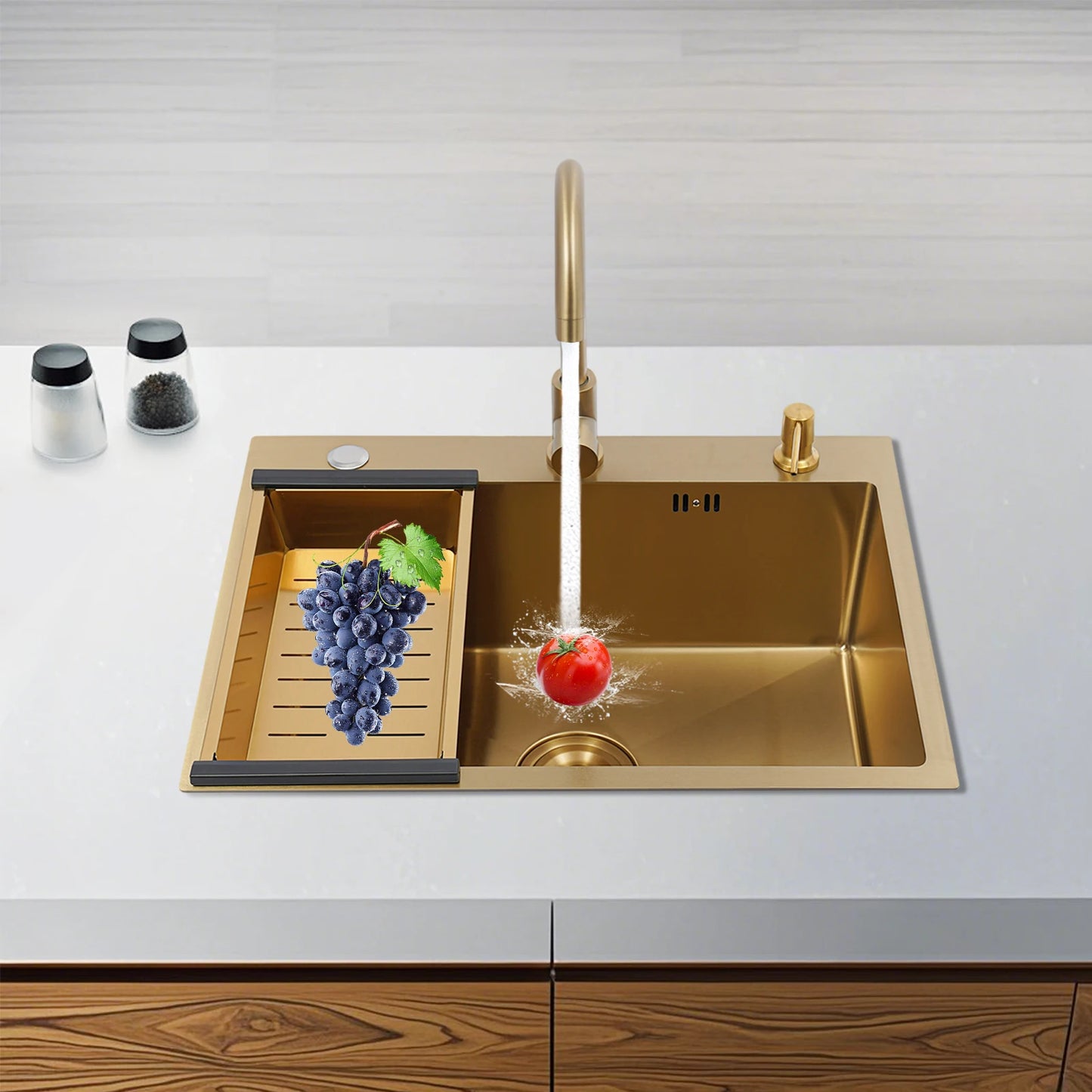 60 x 45 Zoll Edelstahl-Küchenspüle ohne Logo, rechteckige Spüle mit Abtropfkorb für Toiletten, Badezimmer, Waschräume