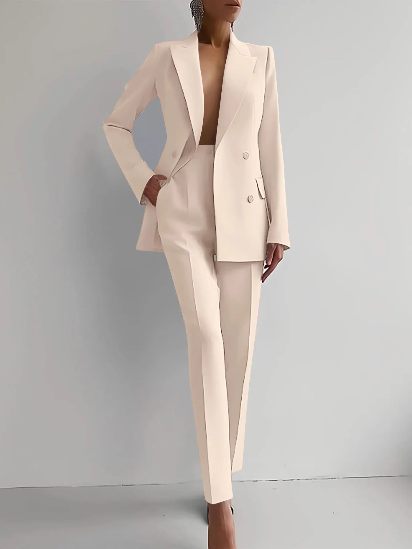 Spring Casual Long Sleeve Suit Set Autumn Elegant Office Lady Solid Slim Tops Blazer Pants Two Piece Sets Women Outfit 2025.