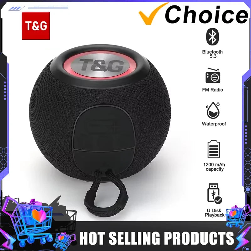 T&G TG337 Bluetooth Speaker Portable TWS Wireless Mini Bass Boombox LED Loudspeaker IPX7 Outdoor Music Player Support BT AUX FM.