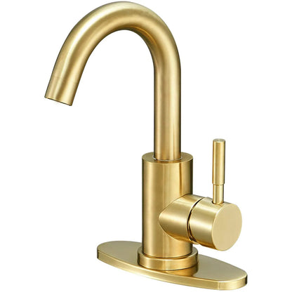 Stainless Steel Golden Basin Faucet Hot And Cold Countertop Basin European Style Bathroom Brushed Gold Small Curved Faucet