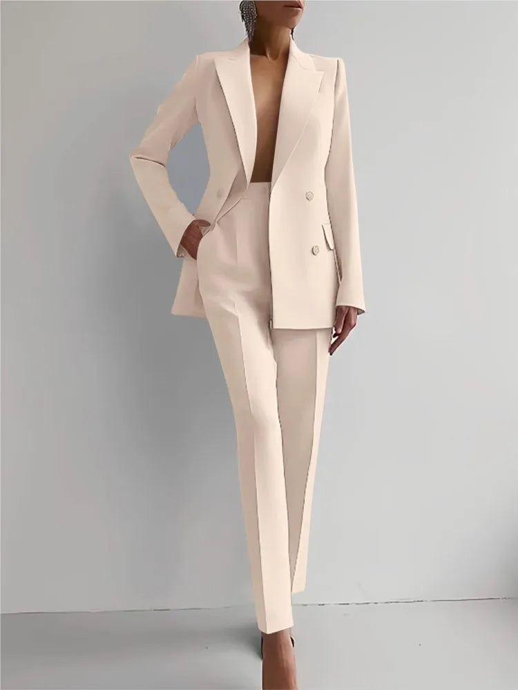 Spring Casual Long Sleeve Suit Set Autumn Elegant Office Lady Solid Slim Tops Blazer Pants Two Piece Sets Women Outfit 2025.