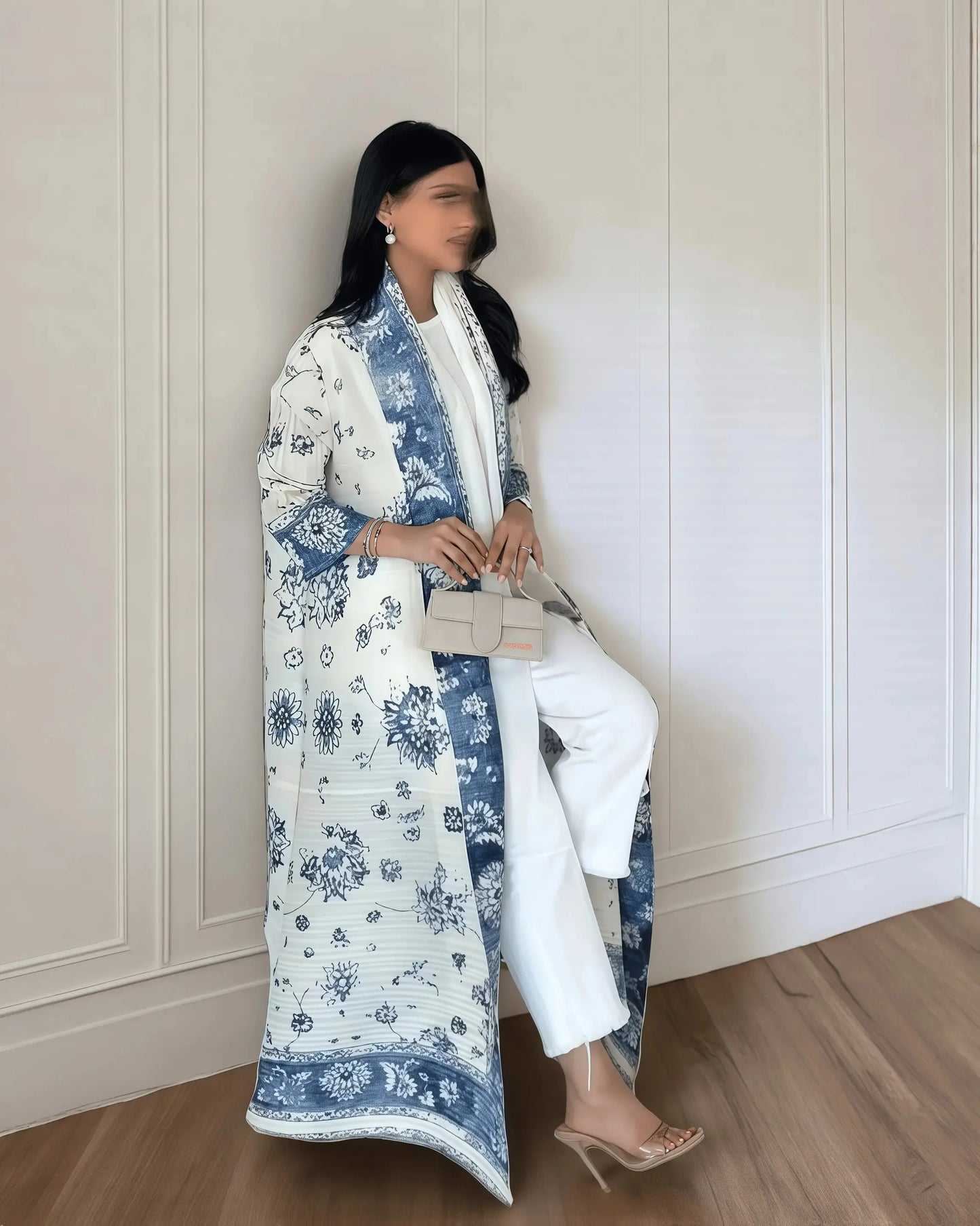 Langer Herbstmantel für Damen, Retro-bedruckt, langärmelig, muslimisches Abaya, Saudi-Mode, faltiger Taillengürtel.