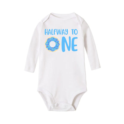 Halber Weg zu einem Geburtstag Baby Bodysuit Langarm Mädchen und Jungen Stram pler Baby Party Overall Kleidung.