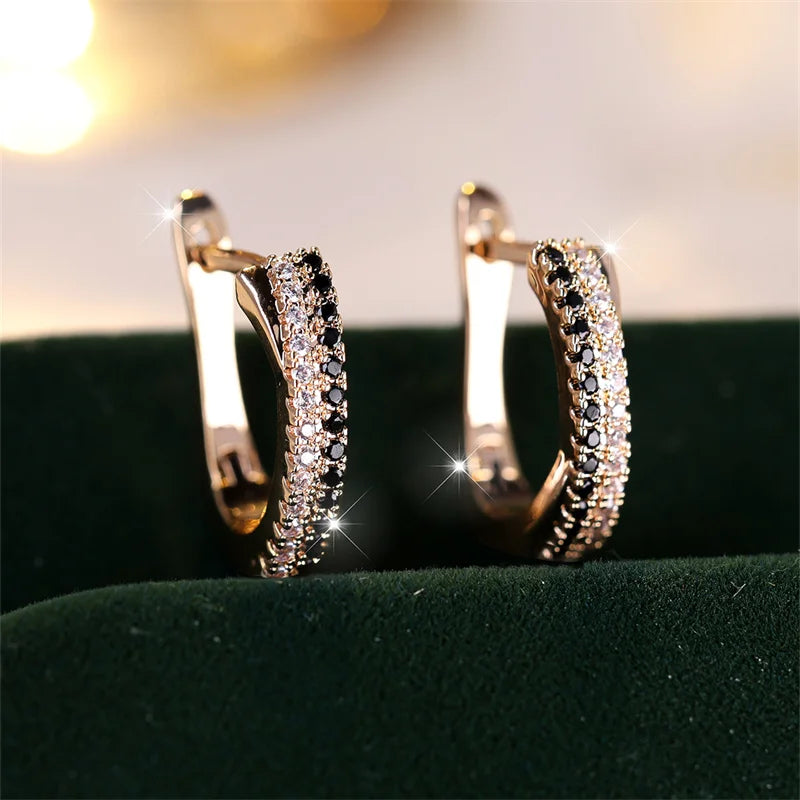 Trendy Multicolor Crystal Hoop Earrings For Women Rose Gold Silver Color Rainbow Zircon Fashion Earring Wedding Jewelry Gifts.