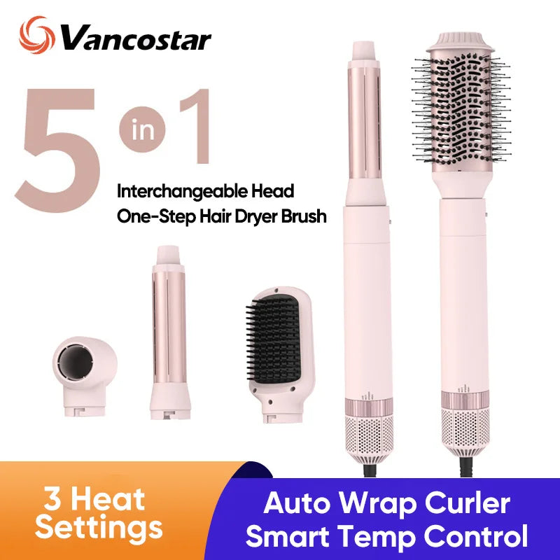 5in1 Hair Dryer Brush Curling Iron Hair Dryer Detachable Auto Wrap Curlers Fast Drying Electric Styling Hair Blower Brush.