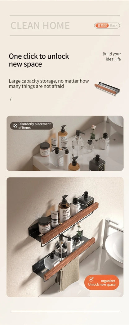 Holz Aluminium Material Eckregal Shampoo Lagerregal Dusche Wandregal Badezimmer Organizer Badezimmerzubehör
