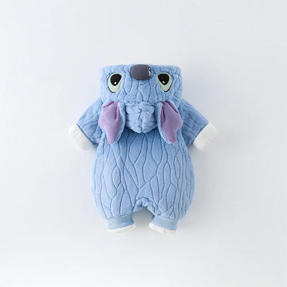 MINISO Stitch Winter Baby Verdickte Gepolsterte Baumwolle Kletterkleidung Niedlicher Säuglingsbodysuit Warmes Ausgehen Outfit Kawaii 0-1 Jahre.