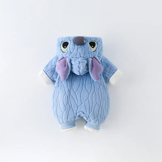 MINISO Stitch Winter Baby Verdickte Gepolsterte Baumwolle Kletterkleidung Niedlicher Säuglingsbodysuit Warmes Ausgehen Outfit Kawaii 0-1 Jahre.