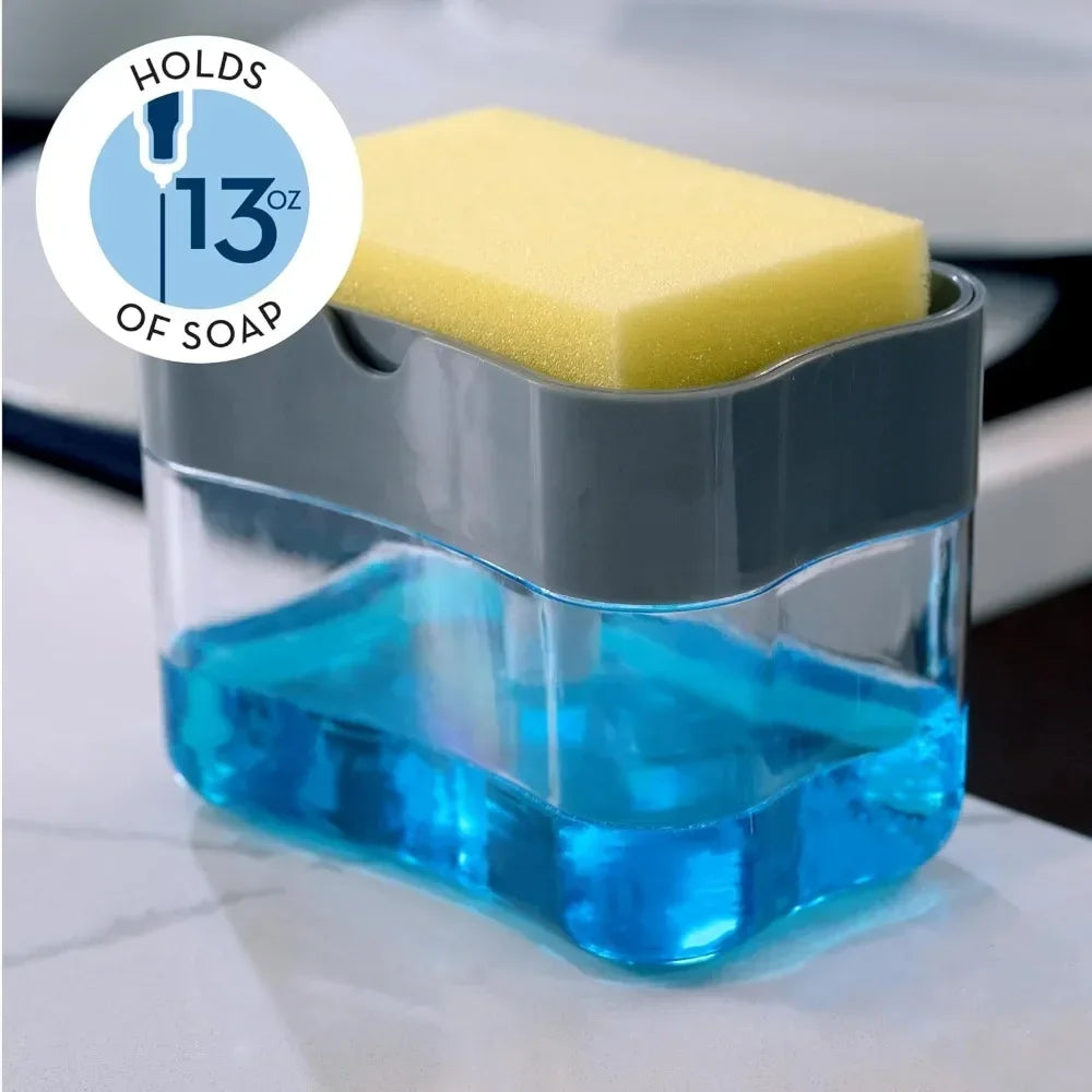 Soap Dispenser 2 In 1 Dishwashing Sponge Holder Kitchen Sink Dish Washing Soap Pump Dispenser Sponge Caddy.