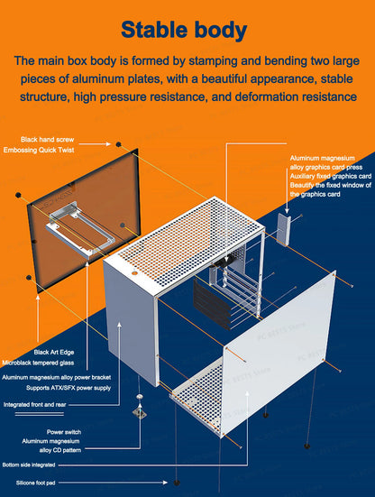 ZZAW C2 C2P M-ATX Computer Case Side Transparent MINI-ITX All Aluminum Desktop Office Small Chassis Supports Long Graphic Card.