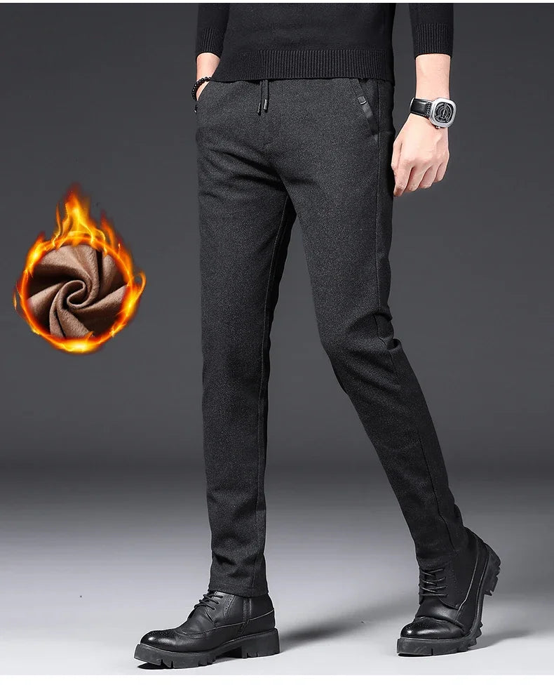 Winter Plush Trousers Men Business Fleece Pants Fashion Warm Drawstring Velvet Thick Casual Stretch Male Clothes 28-29.
